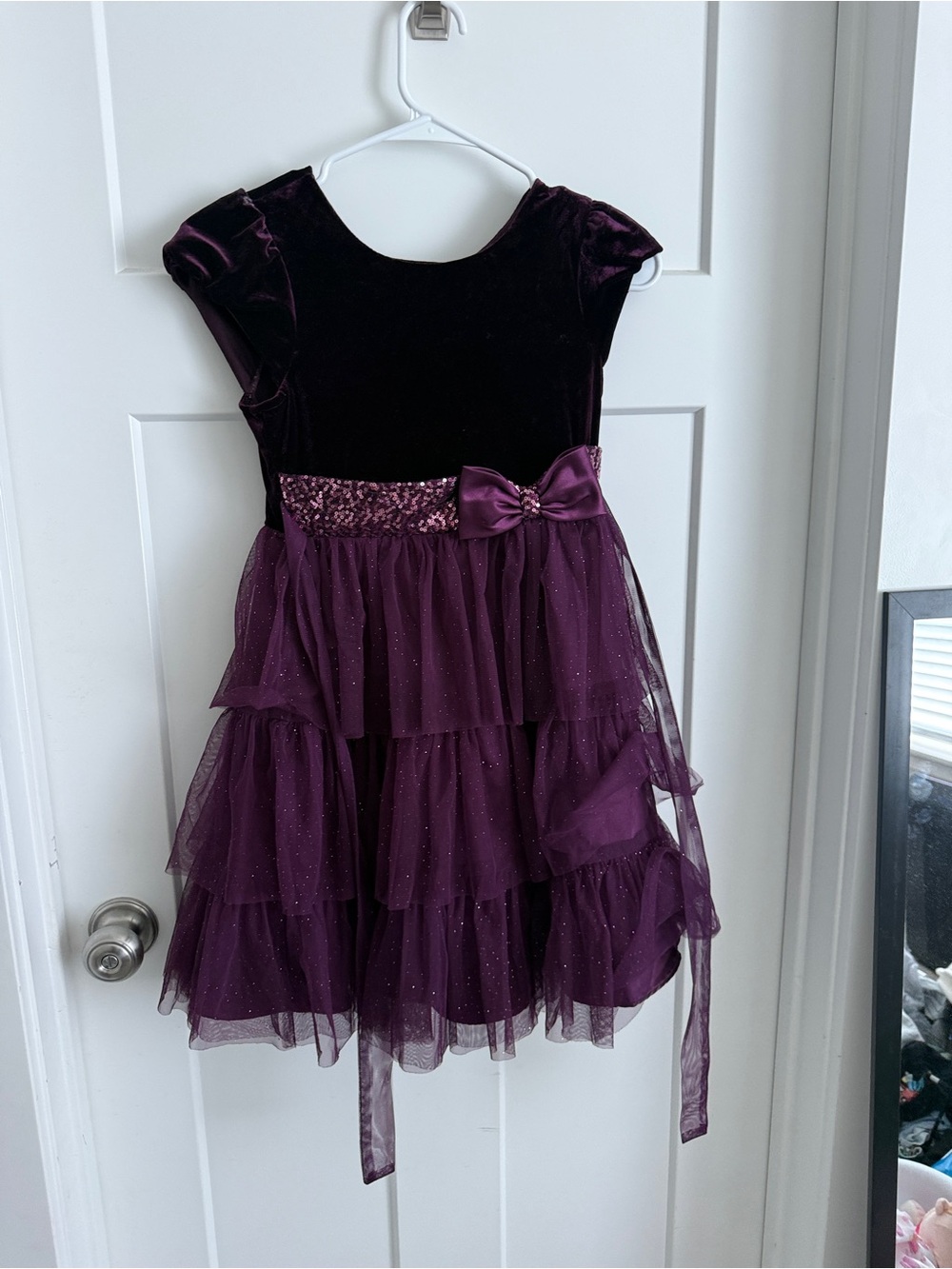 Jona Michelle Purple Velvet & Tulle Ruffled Party Dress
